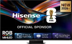 Hisense Smart TV RGB MiniLED 180Hz 85" 4K 85UR9S, Schermo Anti-Riflesso, 100% BT2020, Dolby Atmos 4.1.2 By Devialet, Dolby Vision IQ, VIDAA OS, USB-C, Native 180Hz Game Mode, Wifi 6E, BT, lativù 4K