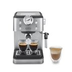 De’Longhi CLASSIC EM450.M Macchina da Caffè Manuale Espresso e Cappuccino, Compatibile con Polvere o Cialde E.S.E., Spegnimento Automatico, Serbatoio Estraibile da 1.7L, Potenza 1325W, 15bar, Metal