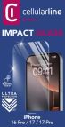 Cellularline Impact Glass - iPhone 16 Pro / 17 / 17 Pro Vetro temperato sottile, resistente e super sensibile